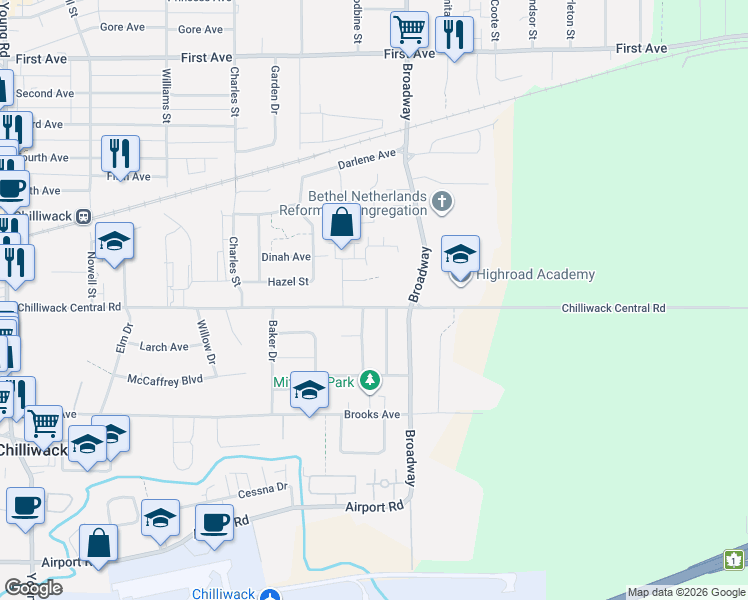 map of restaurants, bars, coffee shops, grocery stores, and more near 46515 Chilliwack Central Road in Chilliwack