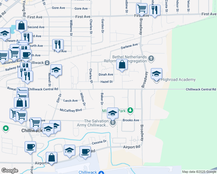 map of restaurants, bars, coffee shops, grocery stores, and more near 46407 Chilliwack Central Road in Chilliwack