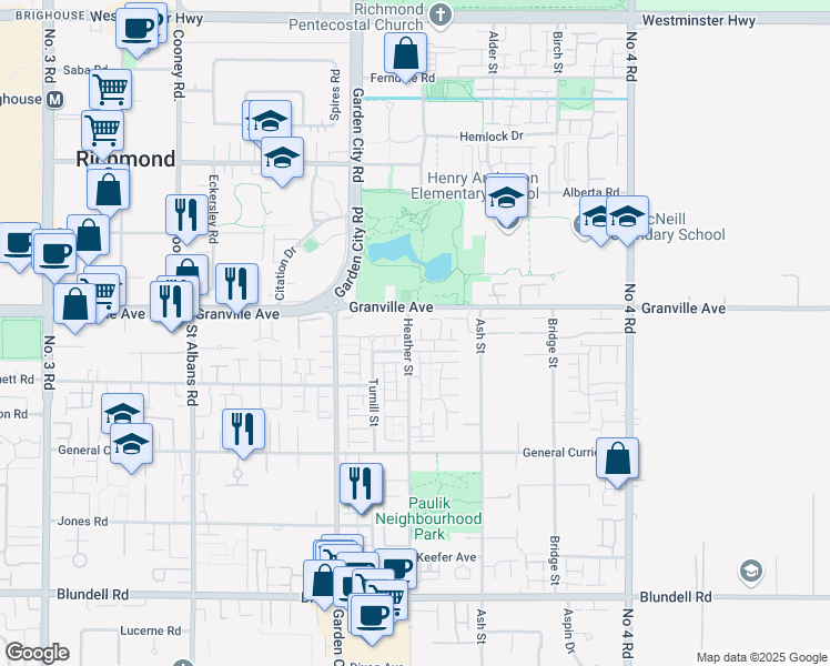 map of restaurants, bars, coffee shops, grocery stores, and more near 9333 Sills Avenue in Richmond