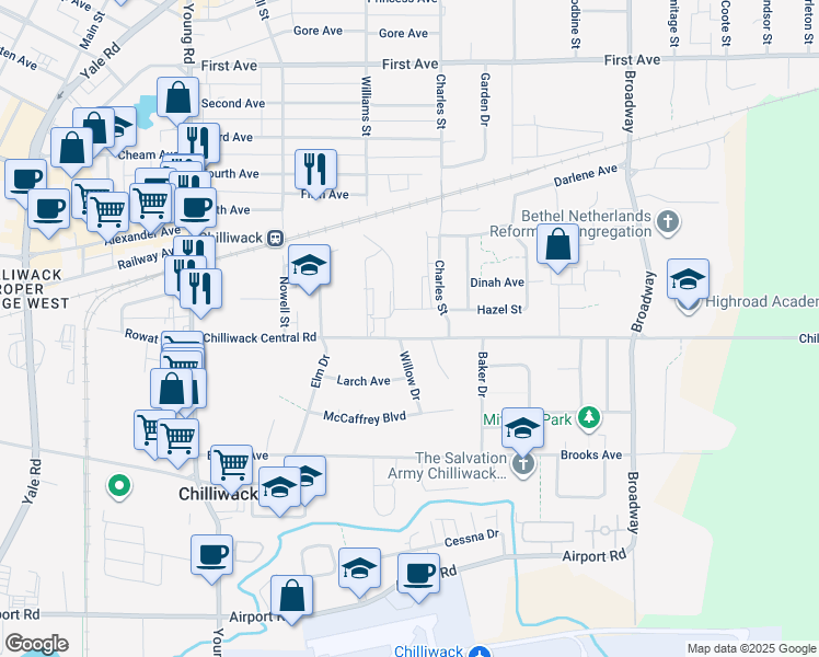 map of restaurants, bars, coffee shops, grocery stores, and more near 46295 Chilliwack Central Road in Chilliwack