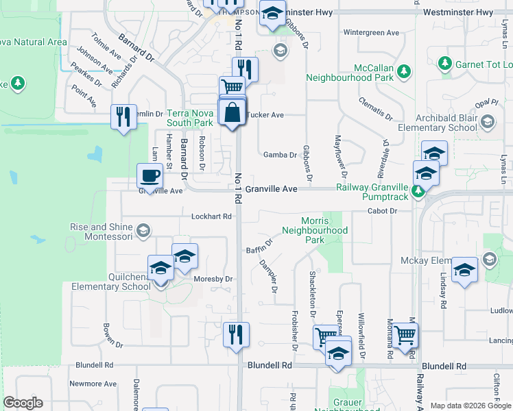 map of restaurants, bars, coffee shops, grocery stores, and more near 4095 Tyson Place in Richmond
