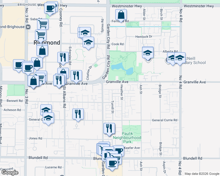 map of restaurants, bars, coffee shops, grocery stores, and more near 9133 Sills Avenue in Richmond