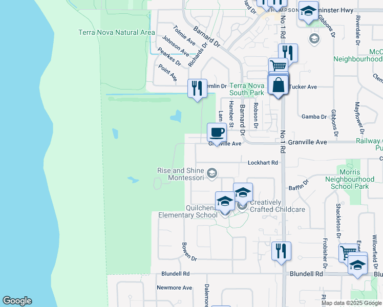 map of restaurants, bars, coffee shops, grocery stores, and more near 7039 Marrington Road in Richmond