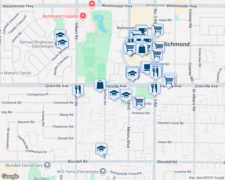 map of restaurants, bars, coffee shops, grocery stores, and more near in Richmond