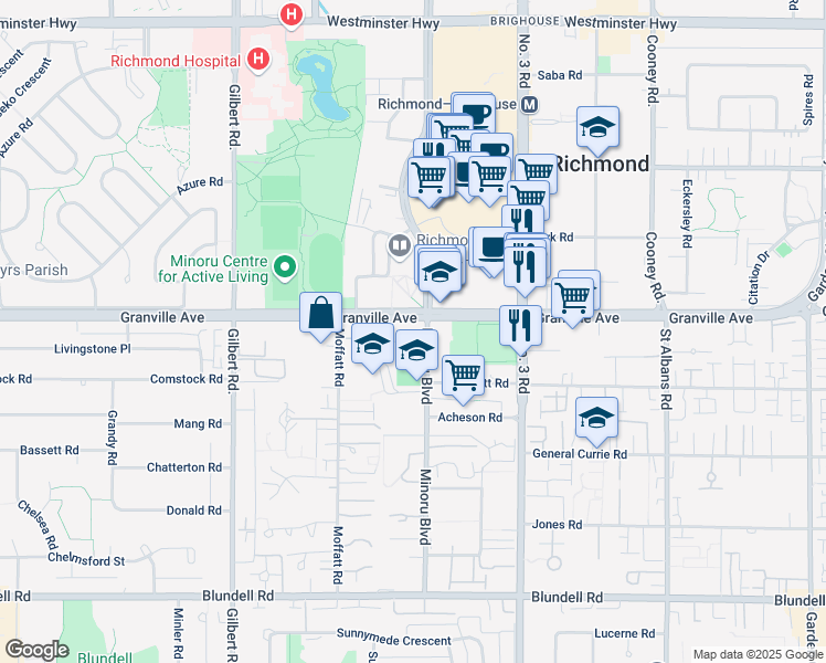 map of restaurants, bars, coffee shops, grocery stores, and more near 7760 Granville Avenue in Richmond