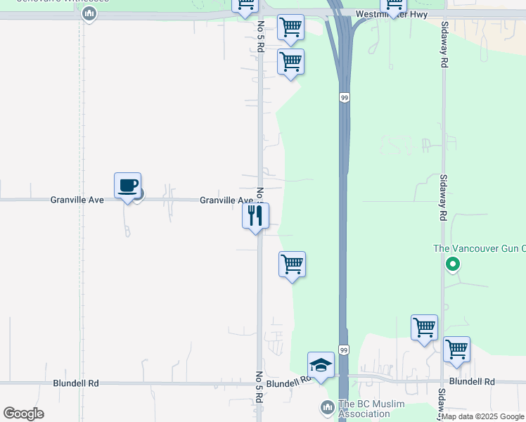 map of restaurants, bars, coffee shops, grocery stores, and more near 7000 Number 5 Road in Richmond