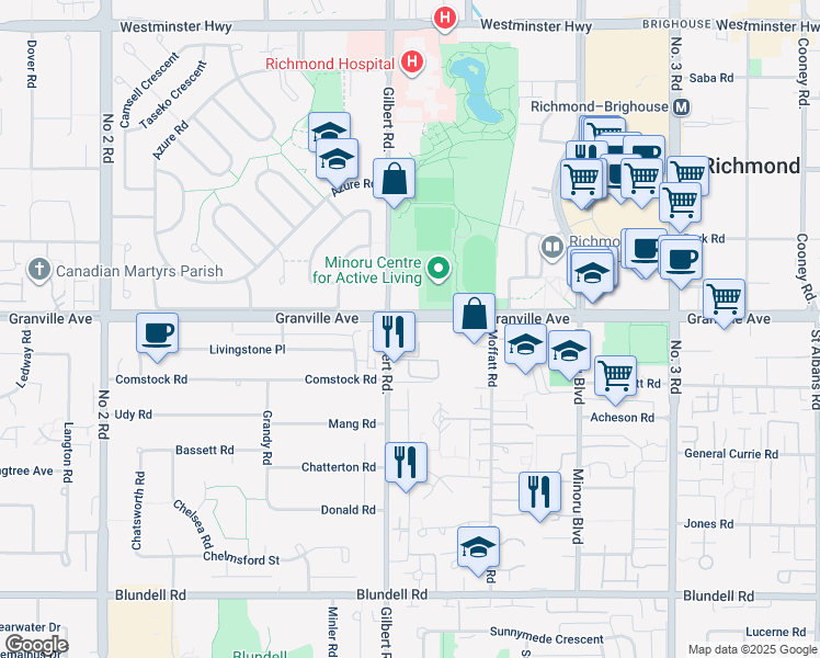 map of restaurants, bars, coffee shops, grocery stores, and more near in Richmond