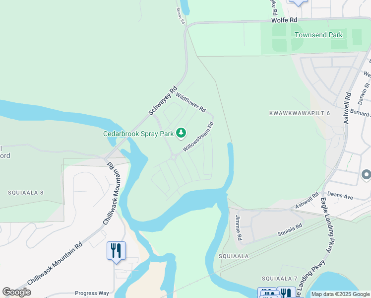 map of restaurants, bars, coffee shops, grocery stores, and more near Willowstream Road in Chilliwack