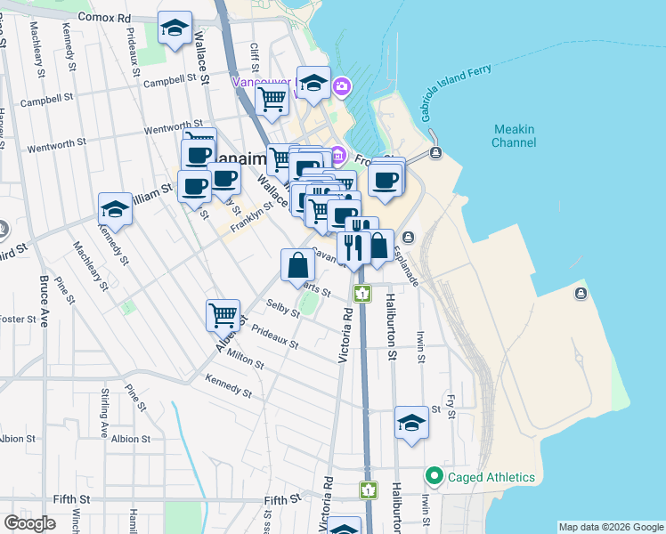 map of restaurants, bars, coffee shops, grocery stores, and more near 315 Hecate Street in Nanaimo