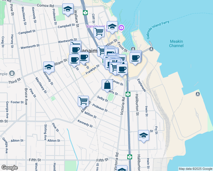 map of restaurants, bars, coffee shops, grocery stores, and more near 373 Albert Street in Nanaimo