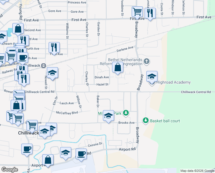 map of restaurants, bars, coffee shops, grocery stores, and more near 46428 Angela Avenue in Chilliwack