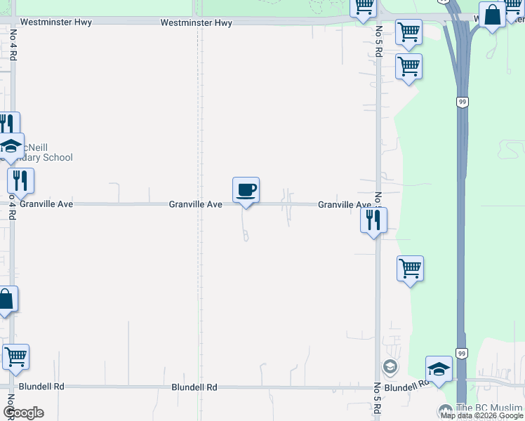 map of restaurants, bars, coffee shops, grocery stores, and more near 11280 Granville Avenue in Richmond