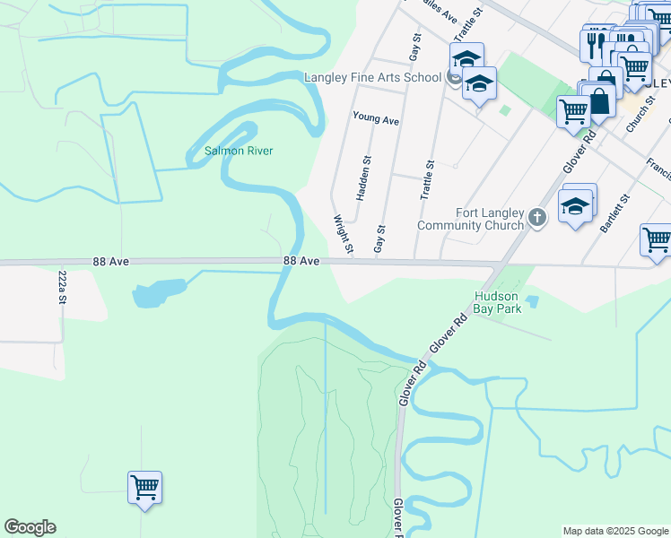 map of restaurants, bars, coffee shops, grocery stores, and more near 22784 88 Avenue in Langley City