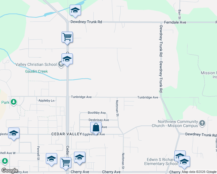 map of restaurants, bars, coffee shops, grocery stores, and more near 33021 Tunbridge Avenue in Mission