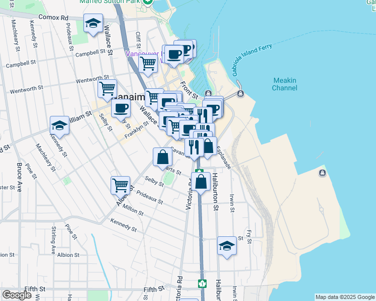 map of restaurants, bars, coffee shops, grocery stores, and more near 28 Nicol Street in Nanaimo