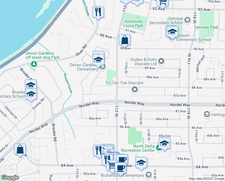 map of restaurants, bars, coffee shops, grocery stores, and more near 11162 Patricia Drive in Delta
