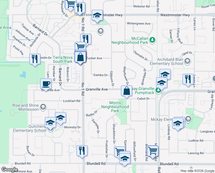 map of restaurants, bars, coffee shops, grocery stores, and more near 4271 Granville Avenue in Richmond