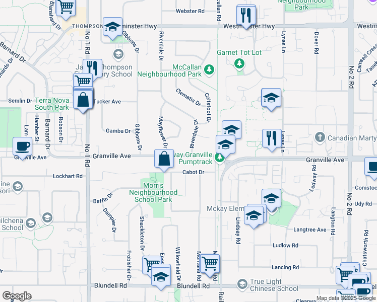 map of restaurants, bars, coffee shops, grocery stores, and more near 4611 Granville Avenue in Richmond