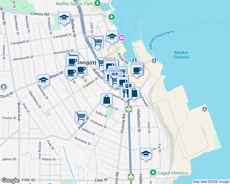 map of restaurants, bars, coffee shops, grocery stores, and more near 13 Victoria Crescent in Nanaimo