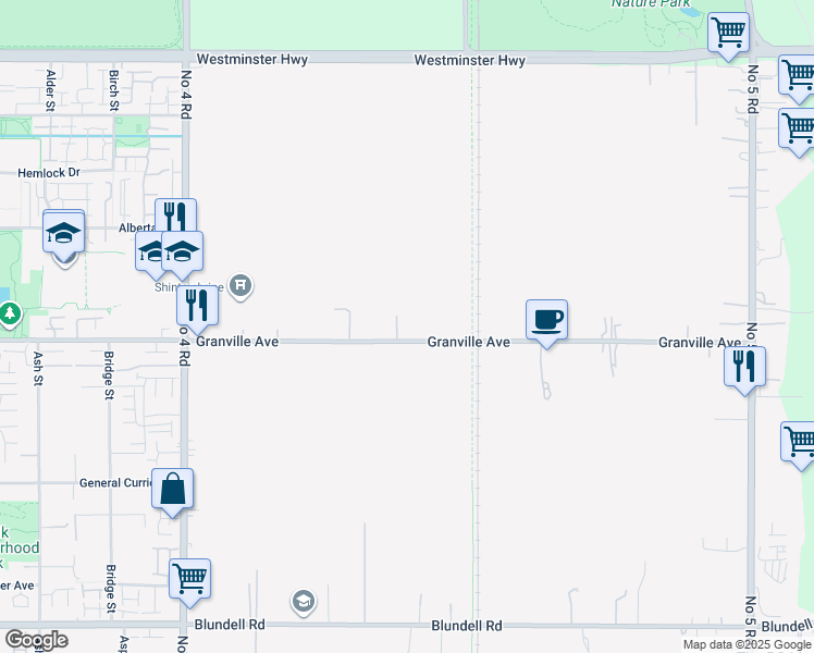 map of restaurants, bars, coffee shops, grocery stores, and more near 10651 Granville Avenue in Richmond