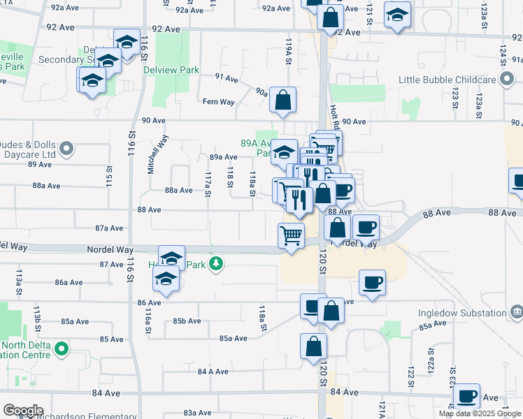 map of restaurants, bars, coffee shops, grocery stores, and more near in Delta
