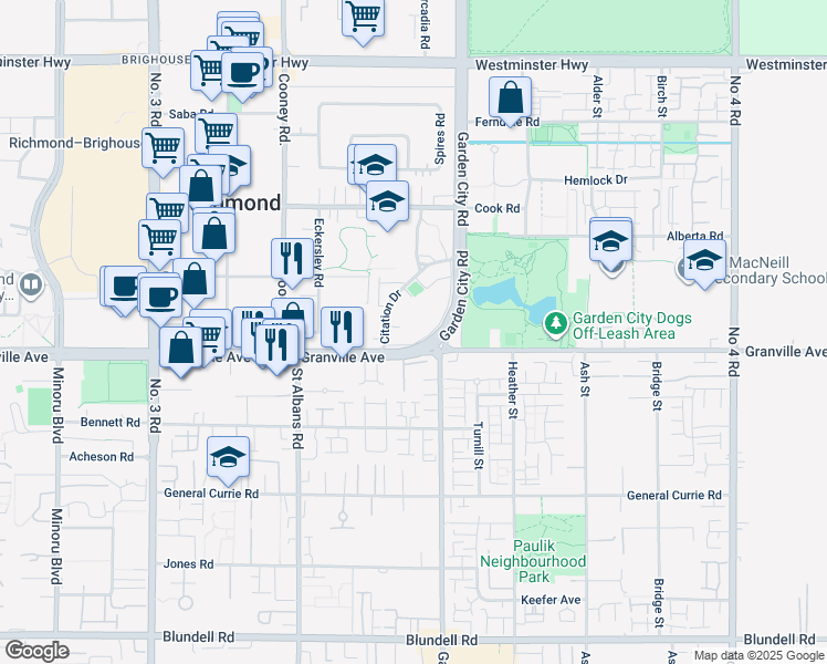 map of restaurants, bars, coffee shops, grocery stores, and more near in Richmond