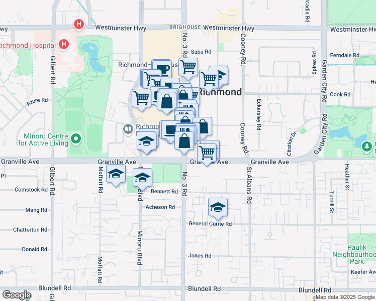 map of restaurants, bars, coffee shops, grocery stores, and more near 6846 No. 3 Road in Richmond