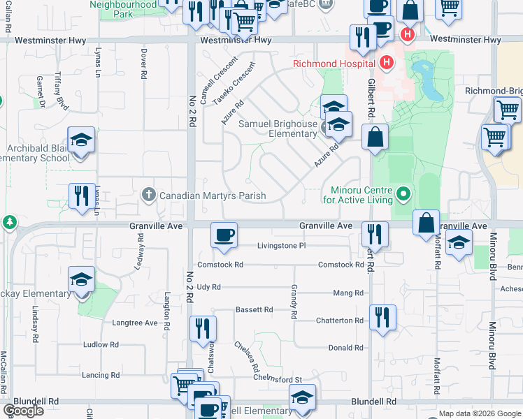 map of restaurants, bars, coffee shops, grocery stores, and more near in Richmond