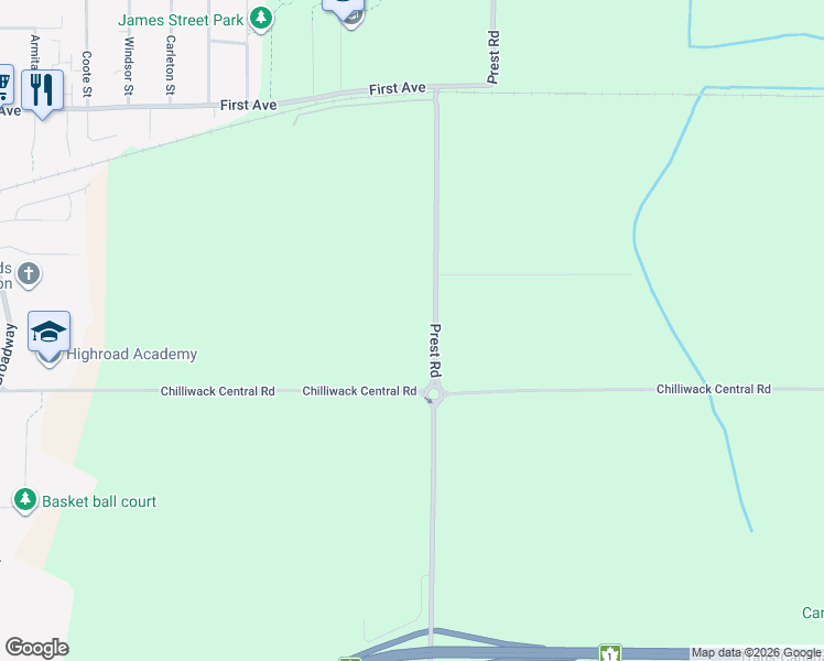 map of restaurants, bars, coffee shops, grocery stores, and more near 8335 Prest Road in Chilliwack