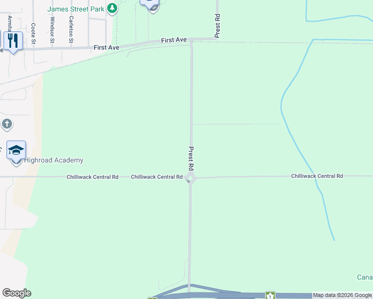 map of restaurants, bars, coffee shops, grocery stores, and more near 8875 Prest Road in Chilliwack