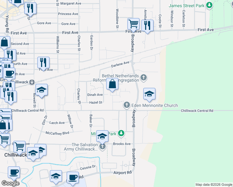 map of restaurants, bars, coffee shops, grocery stores, and more near 8881 Walters Street in Chilliwack