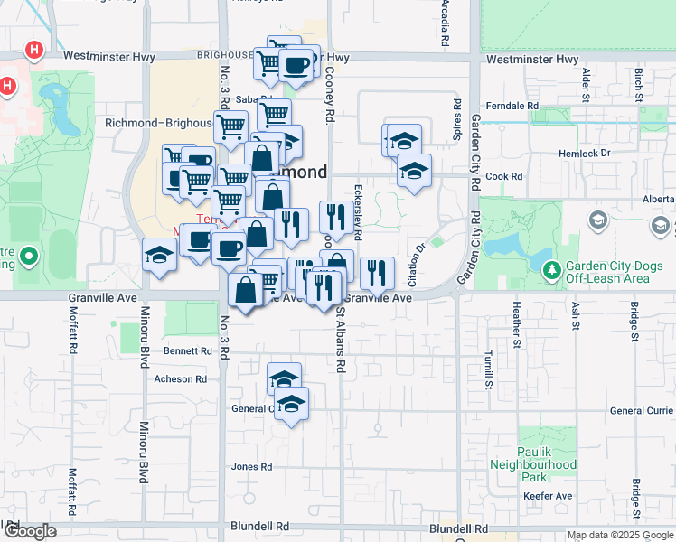 map of restaurants, bars, coffee shops, grocery stores, and more near 8333 Anderson Road in Richmond