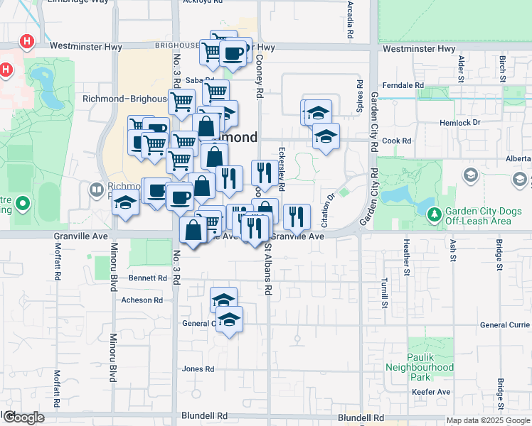 map of restaurants, bars, coffee shops, grocery stores, and more near 8333 Anderson Road in Richmond