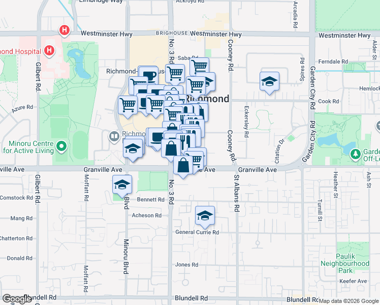map of restaurants, bars, coffee shops, grocery stores, and more near in Richmond