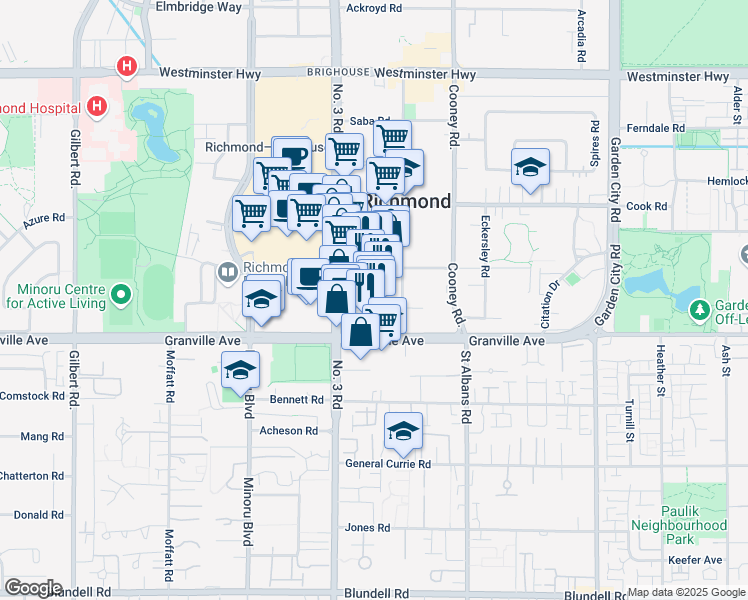 map of restaurants, bars, coffee shops, grocery stores, and more near 8111 Anderson Road in Richmond