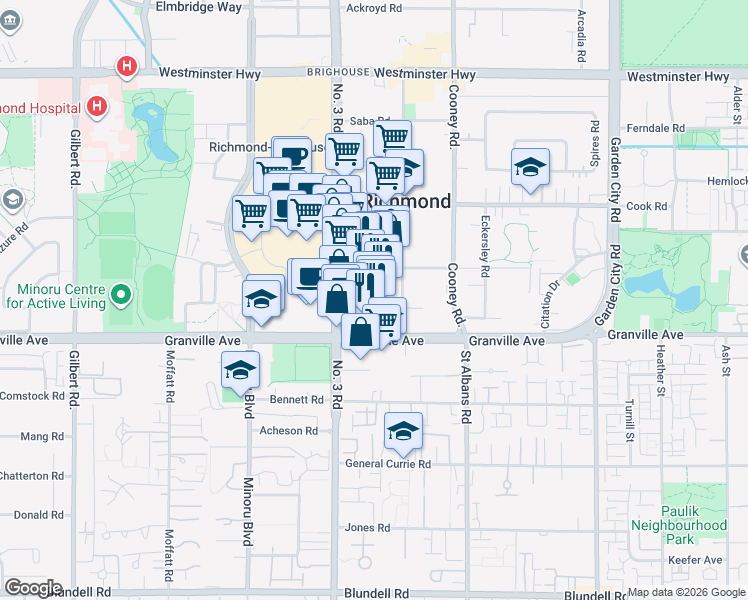 map of restaurants, bars, coffee shops, grocery stores, and more near in Richmond