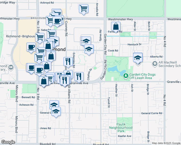 map of restaurants, bars, coffee shops, grocery stores, and more near in Richmond
