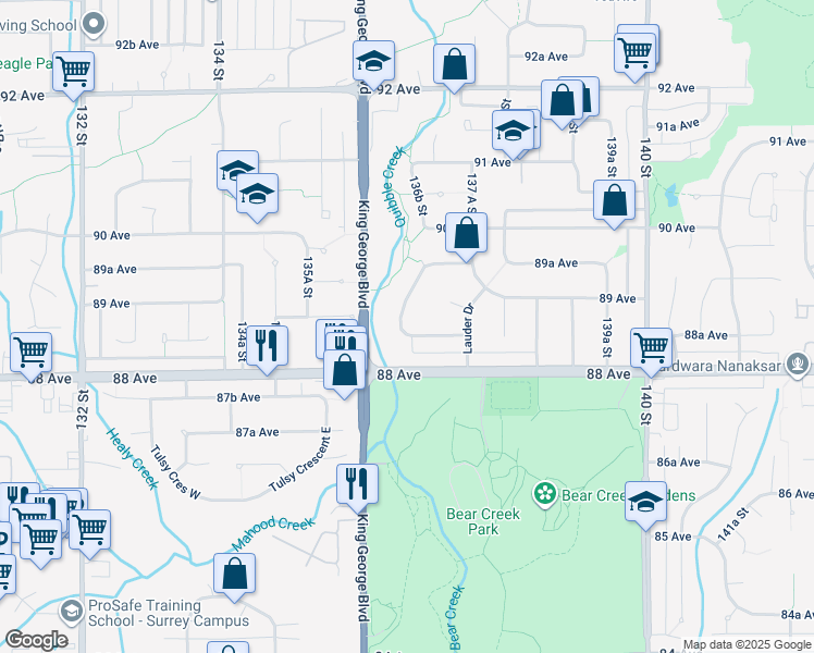 map of restaurants, bars, coffee shops, grocery stores, and more near 8864 Ursus Crescent in Surrey