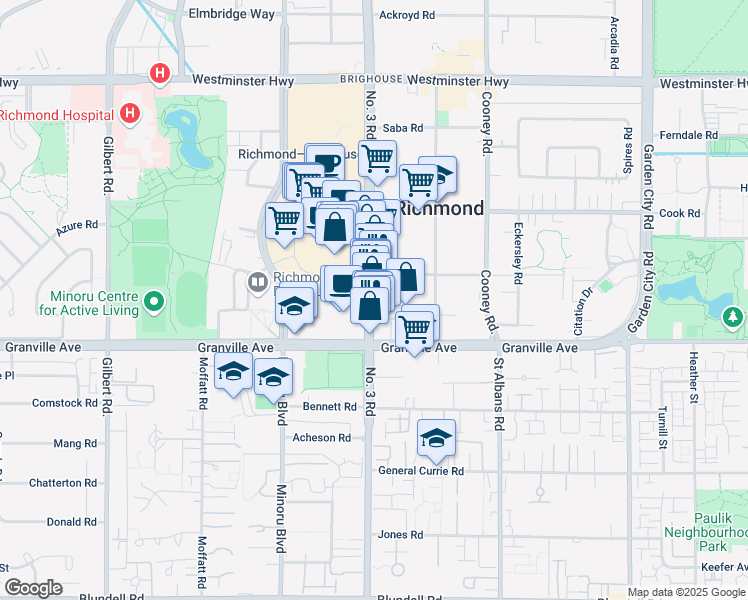 map of restaurants, bars, coffee shops, grocery stores, and more near 6846 No 3 Rd in Richmond