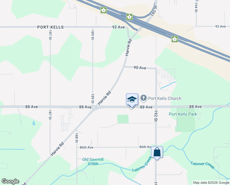 map of restaurants, bars, coffee shops, grocery stores, and more near 8850 Harvie Road in Surrey