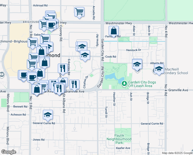 map of restaurants, bars, coffee shops, grocery stores, and more near 8900 Citation Drive in Richmond