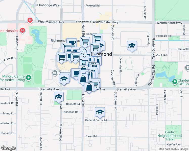 map of restaurants, bars, coffee shops, grocery stores, and more near in Richmond