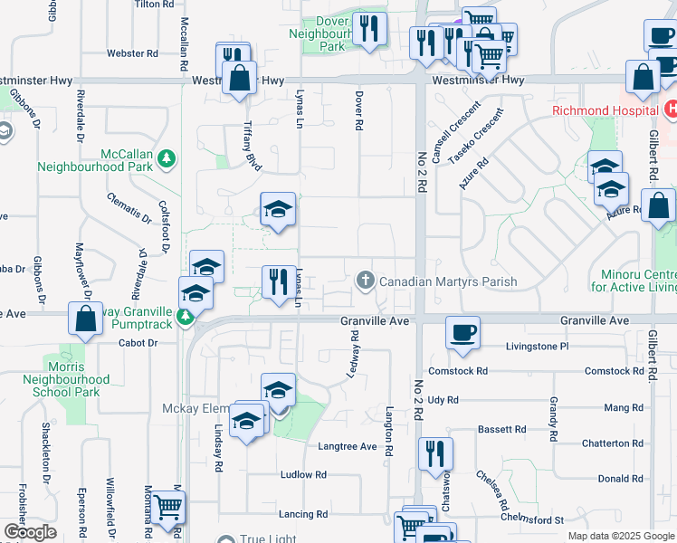 map of restaurants, bars, coffee shops, grocery stores, and more near in Richmond