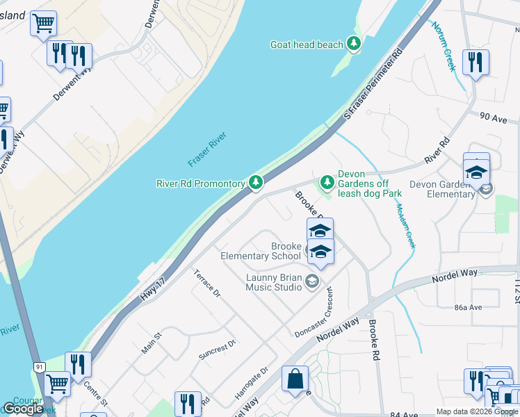 map of restaurants, bars, coffee shops, grocery stores, and more near in Delta