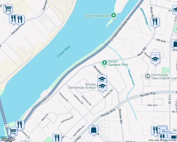 map of restaurants, bars, coffee shops, grocery stores, and more near 8862 Stegavik Court in Delta