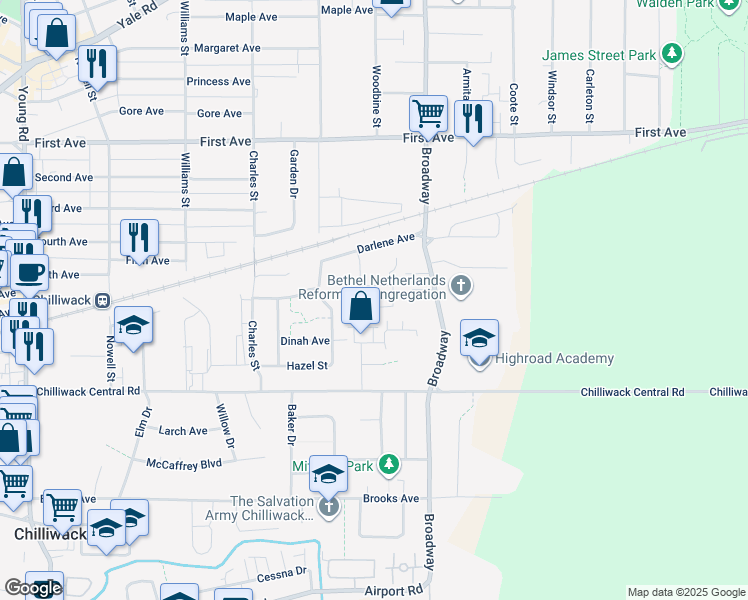 map of restaurants, bars, coffee shops, grocery stores, and more near in Chilliwack