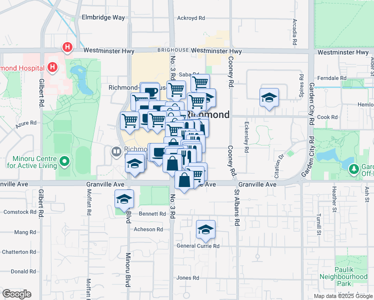 map of restaurants, bars, coffee shops, grocery stores, and more near in Richmond