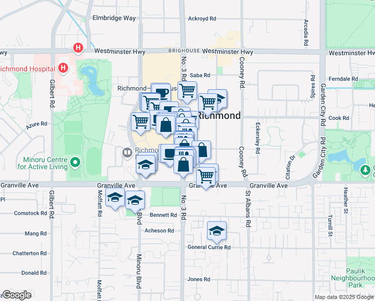 map of restaurants, bars, coffee shops, grocery stores, and more near 8120 Park Road in Richmond