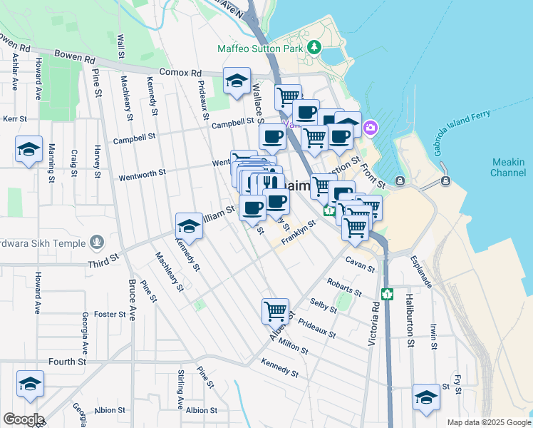 map of restaurants, bars, coffee shops, grocery stores, and more near 418 Fitzwilliam Street in Nanaimo