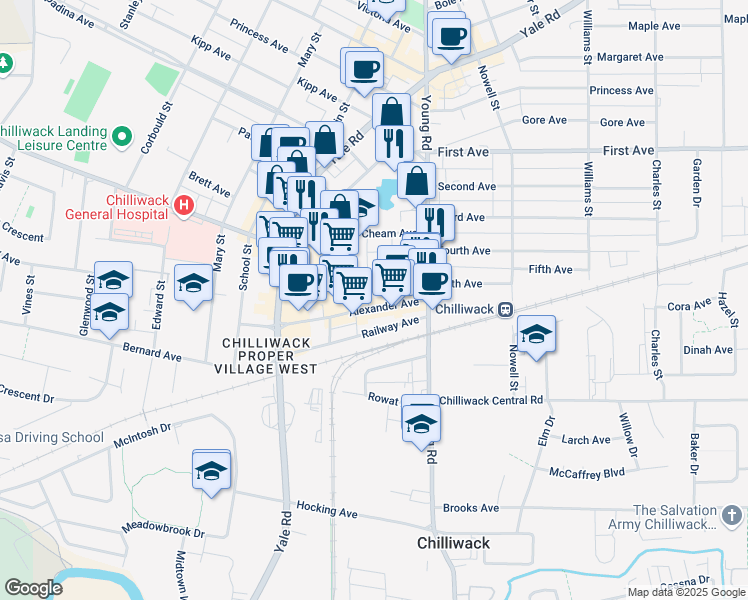 map of restaurants, bars, coffee shops, grocery stores, and more near in Chilliwack
